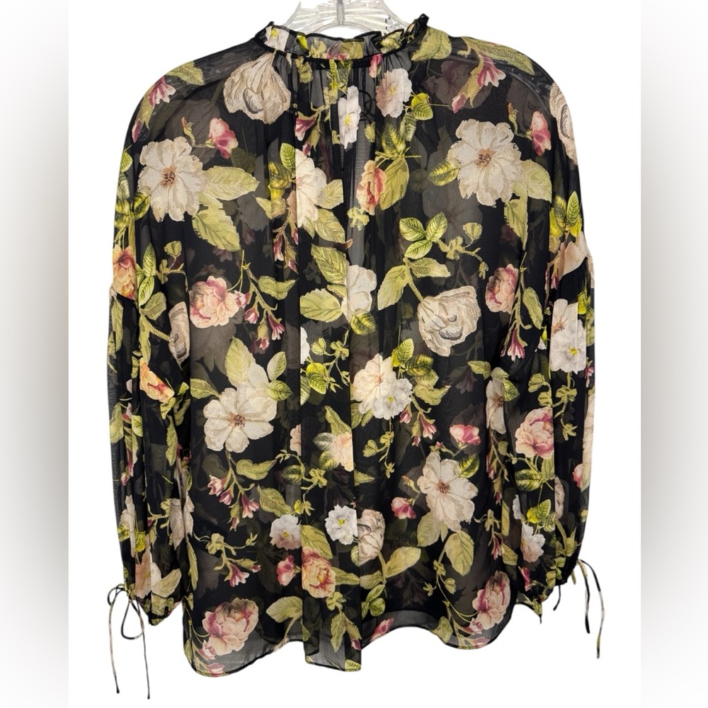 Alice + Olivia Julius Floral Silk Blouse Boho Tie Neck Blouson Sleeve Small - Picture 3 of 5
